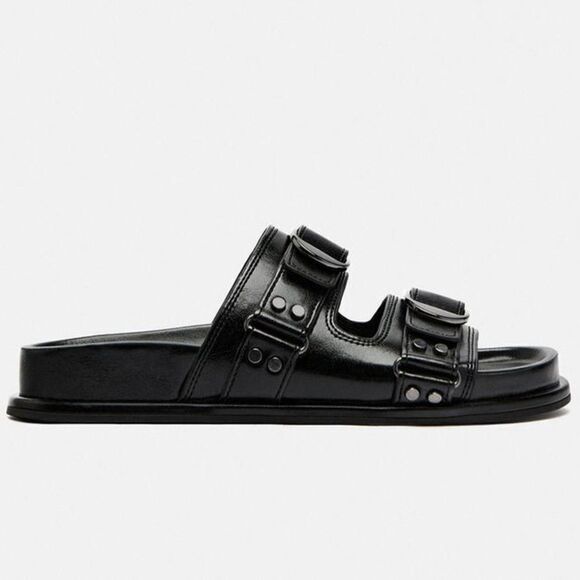 ZARA BUCKLED LEATHER SANDALS - Picture 4 of 9